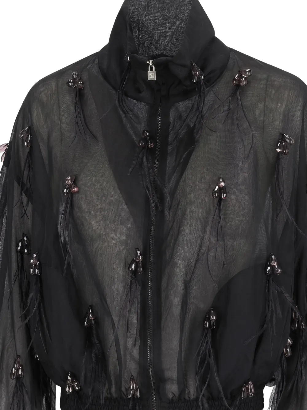 Giuseppe Di Morabito feather-embellished bead-detail bomber jacket Zwart