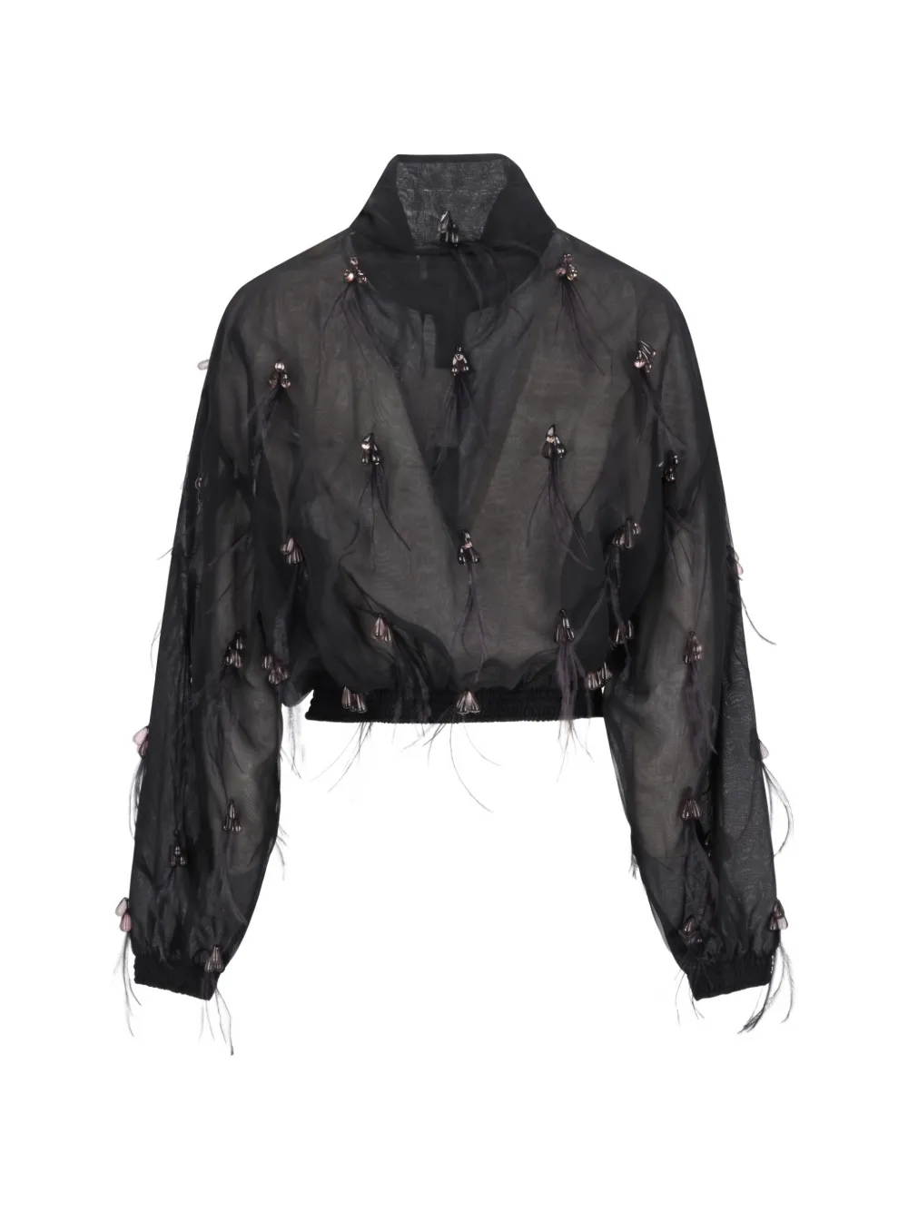 Giuseppe Di Morabito feather-embellished bead-detail bomber jacket Zwart