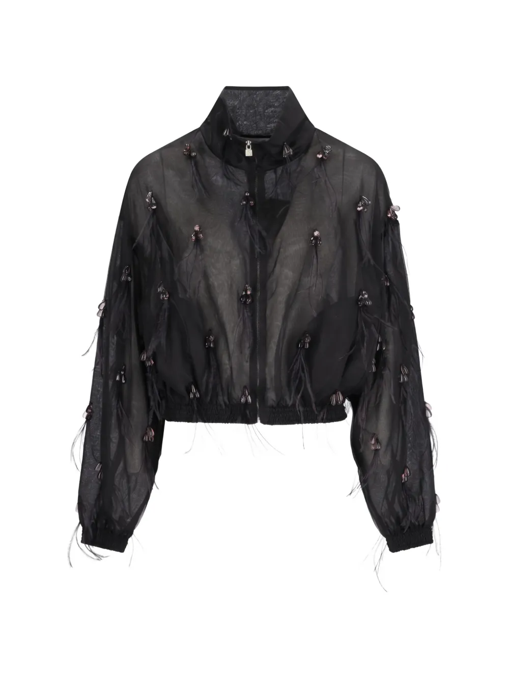 Giuseppe Di Morabito feather-embellished bead-detail bomber jacket Zwart