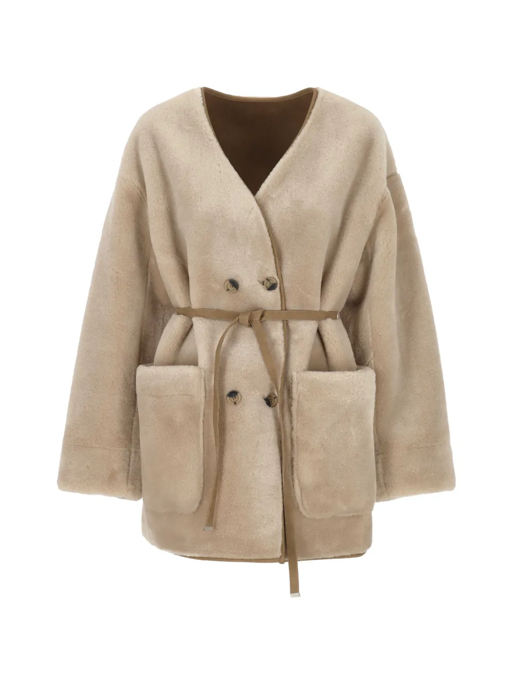 Urbancode Belted Faux-fur Jacket In Brown