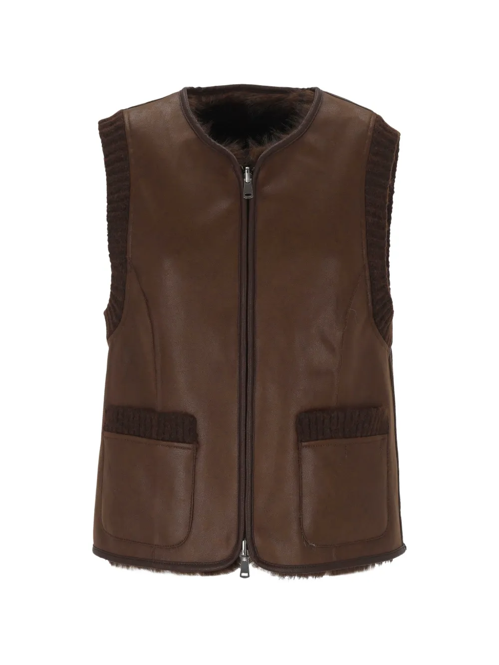 Urbancode Reversible Toscana Faux-fur Panels Gilet In Brown