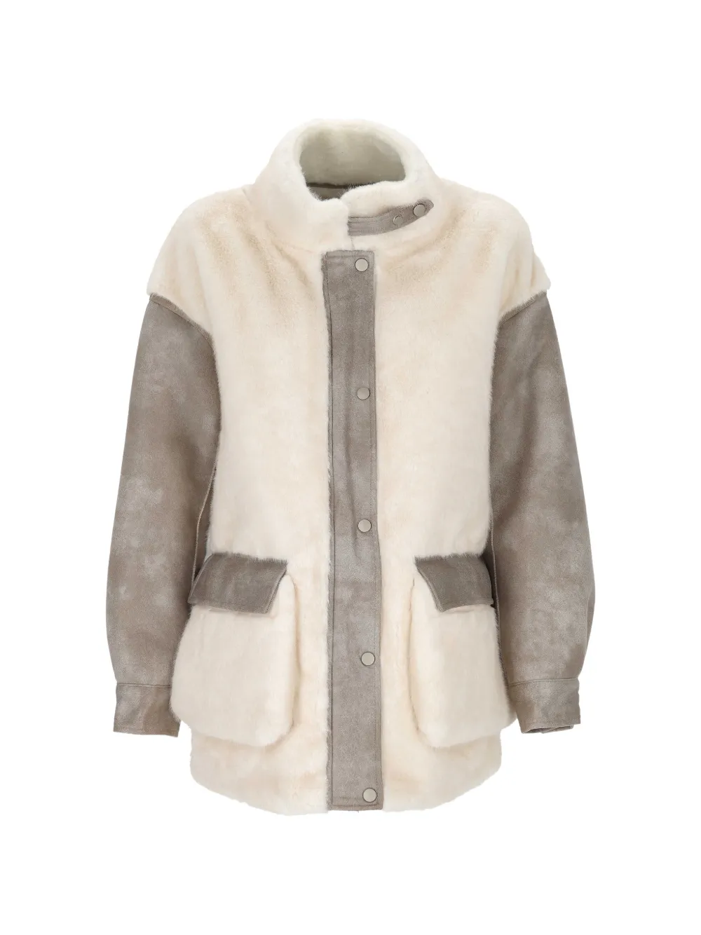 Urbancode Faux-fur Panelled Jacket In Neutral