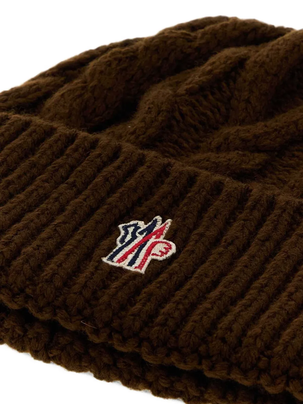 Moncler Grenoble cable-knit logo-patch beanie hat Bruin