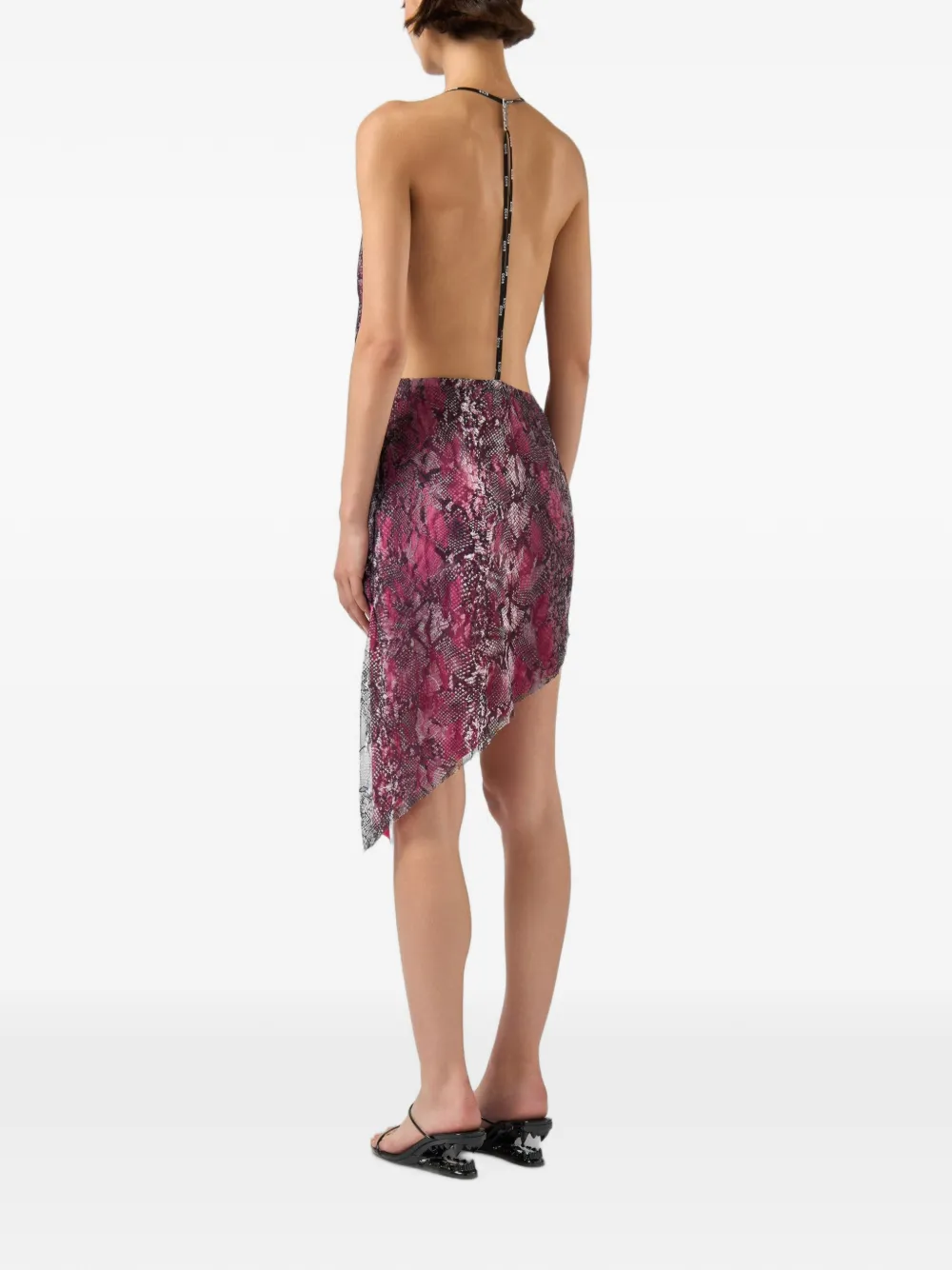 GCDS Asymmetrische jurk met reptielen-print Roze