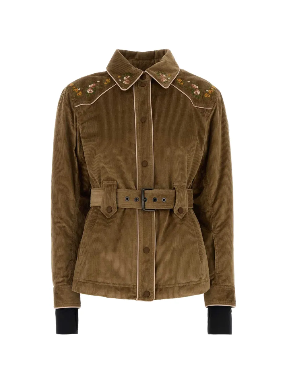 Moncler Grenoble Olenne floral-embroidered corduroy jacket Bruin
