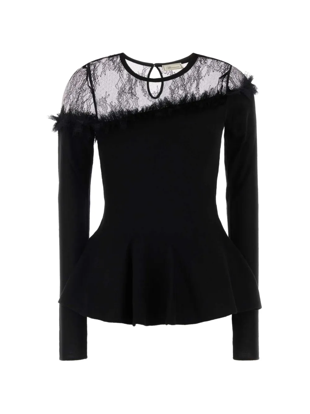 Blumarine lace-insert peplum sweater - Nero