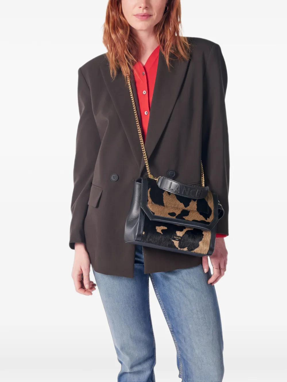 Lancel Medium Ninon crossbodytas met dieren-print Zwart