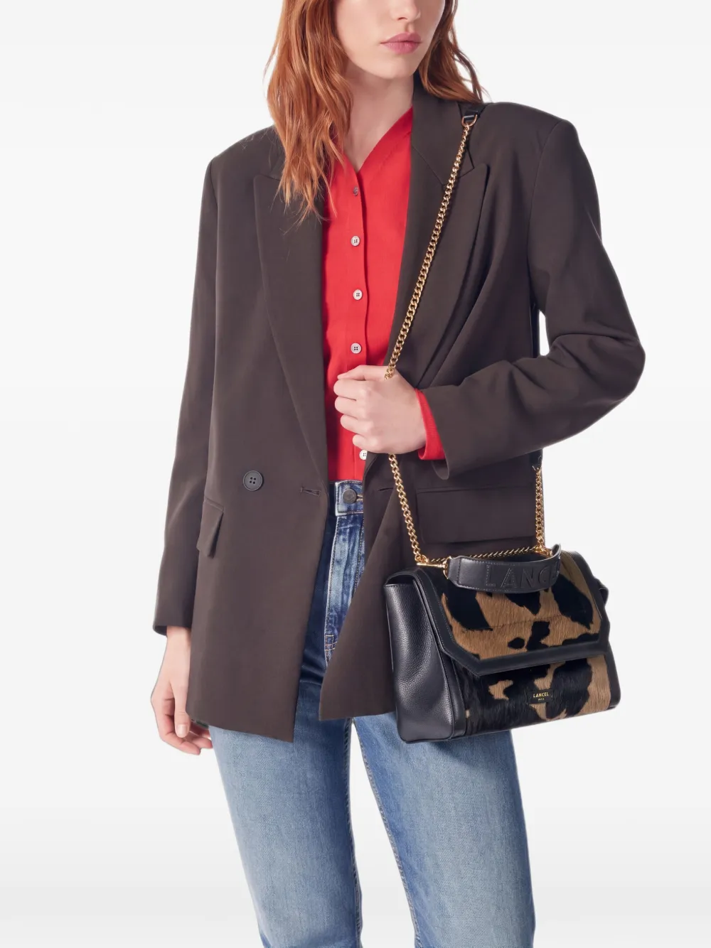 Lancel Medium Ninon crossbodytas met dieren-print Zwart