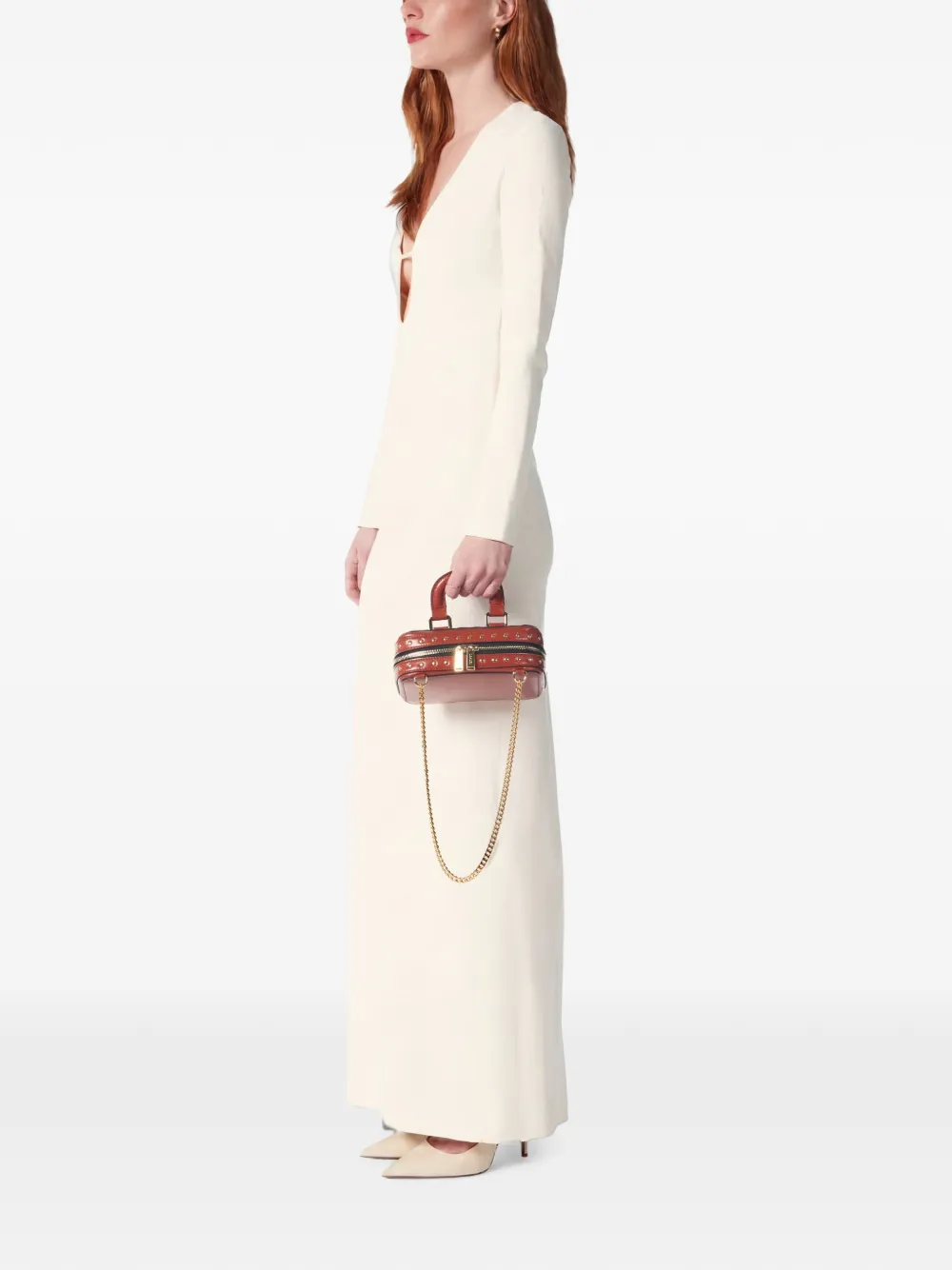 Lancel Vanity mini-shopper verfraaid met studs Bruin