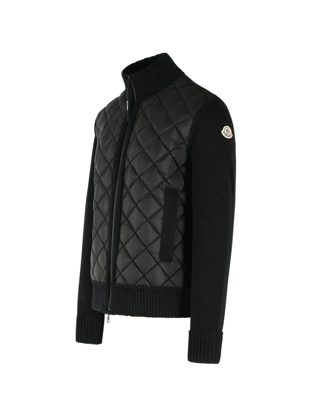Moncler quilted-front ribbed cardigan Zwart
