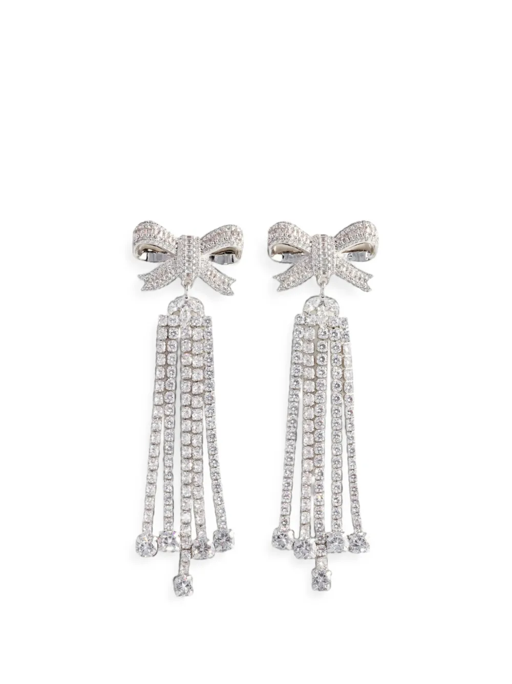 Self-Portrait crystal-embellished bow earrings - Argento