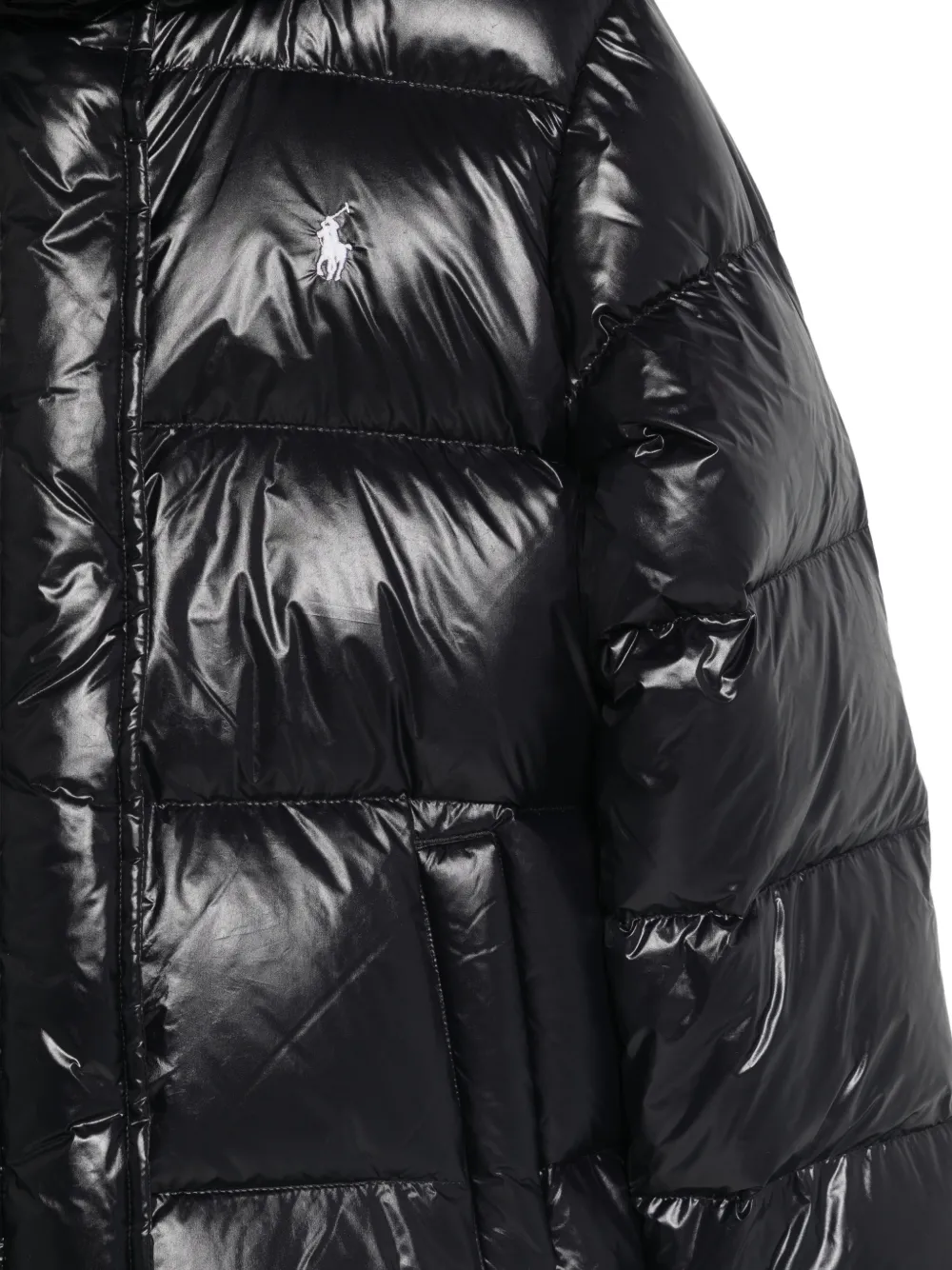POLO RALPH LAUREN KIDS Glossy Carly quilted hooded jacket Zwart