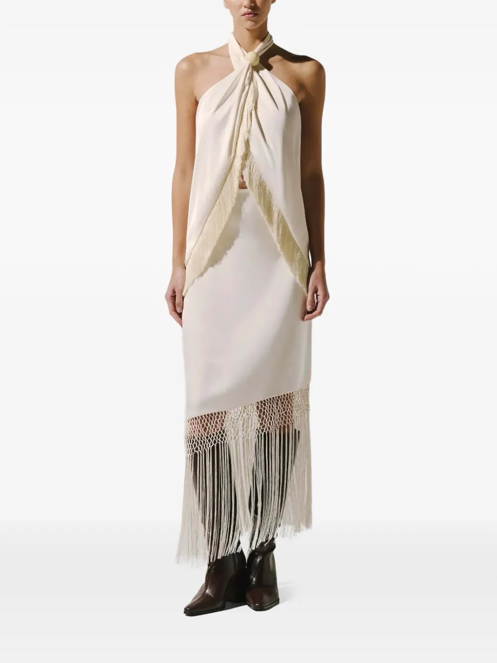 Baobab Austin haltertop met franje Beige