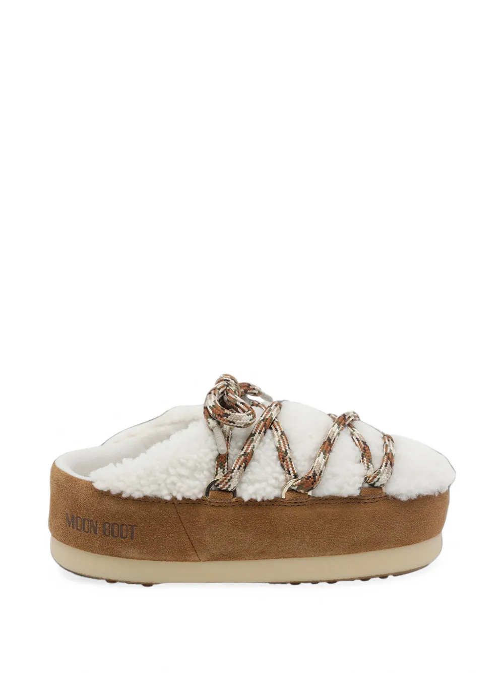 Moon Boot Evx brown shearling mules