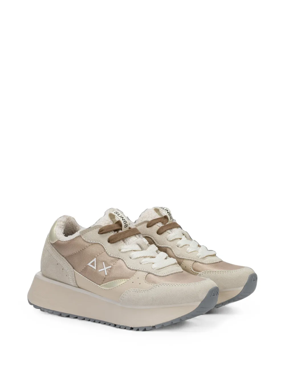 Sun68 logo-embroidered panelled sneakers Beige