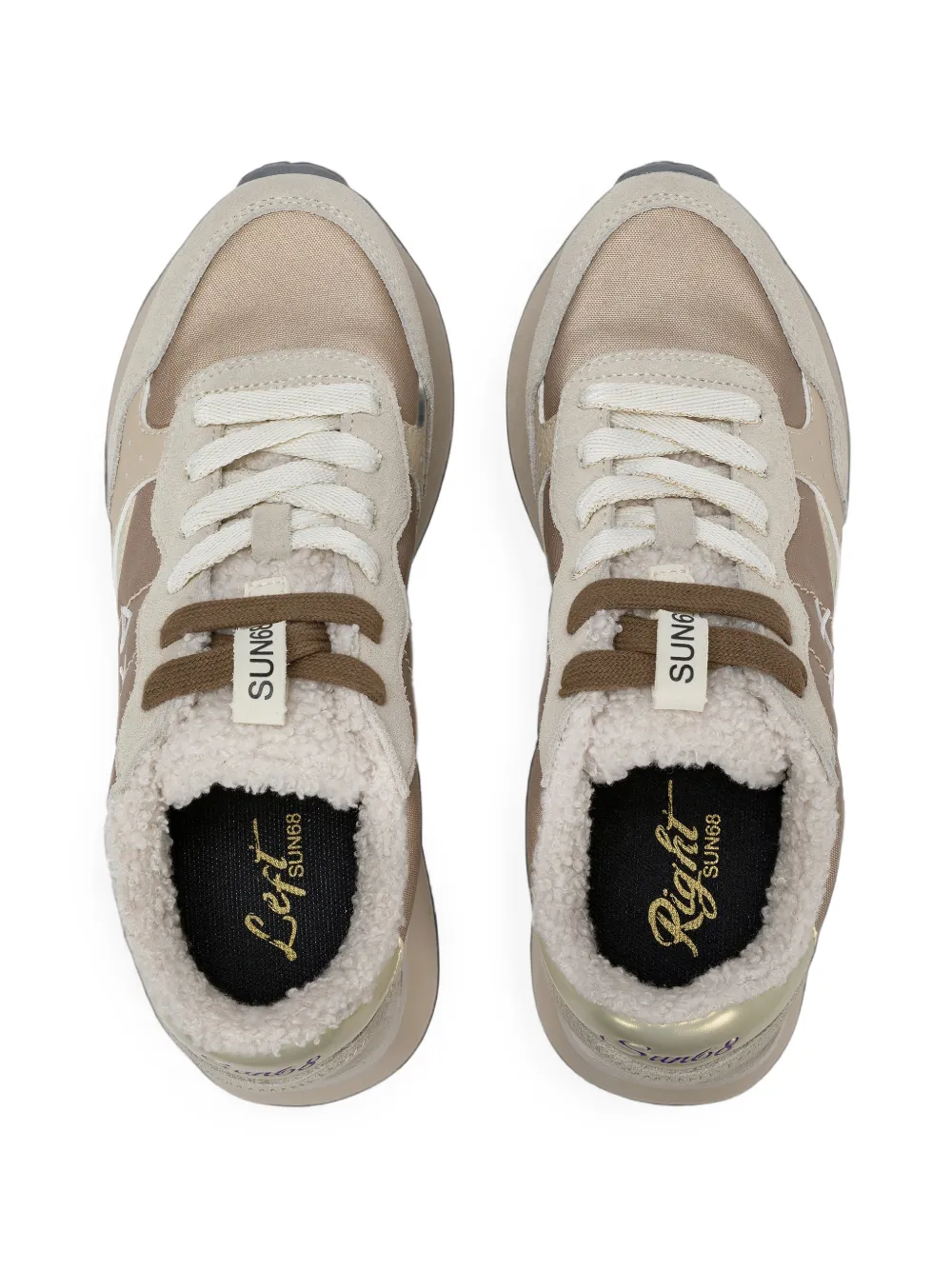 Sun68 logo-embroidered panelled sneakers Beige