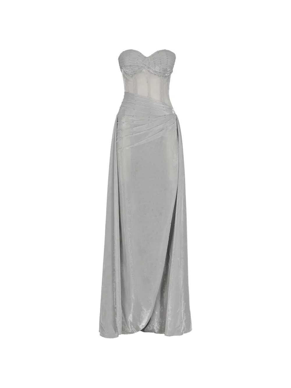 Pre-owned Vintage Corset-style Draped Maxi Dress In Grey