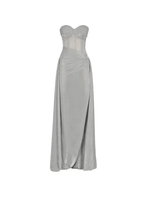 Vintage corset-style draped maxi dress