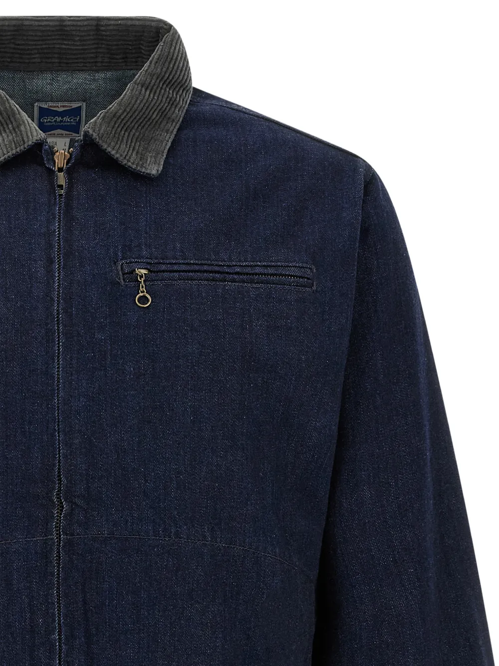 Gramicci Japans denim jack met ribfluwelen kraag Blauw