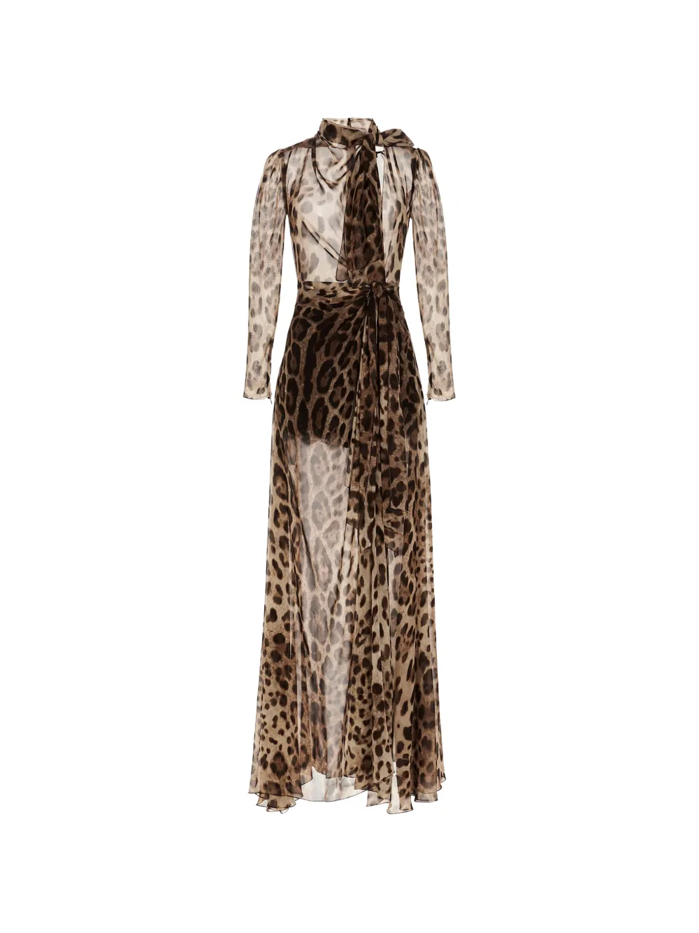 Dolce & Gabbana georgette dress with leopard print and tie details - Marron