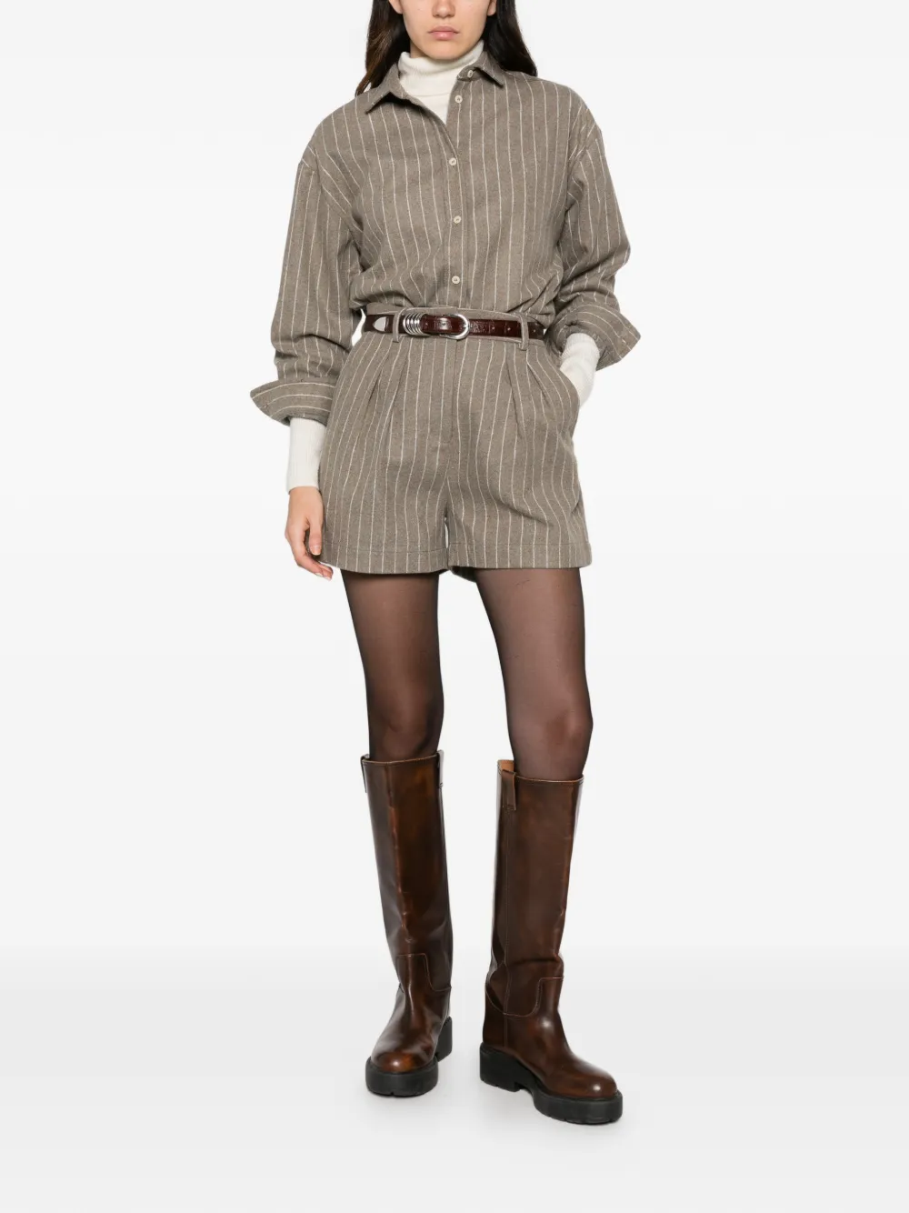 MC2 Saint Barth Blouse met krijtstreep verfraaid met kristallen Beige