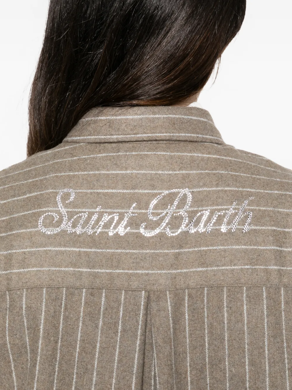 MC2 Saint Barth Blouse met krijtstreep verfraaid met kristallen Beige