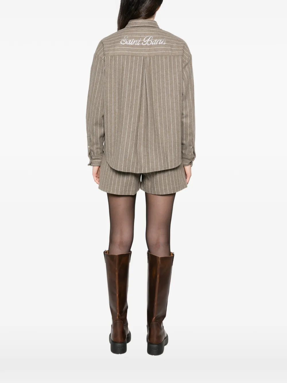 MC2 Saint Barth Blouse met krijtstreep verfraaid met kristallen Beige