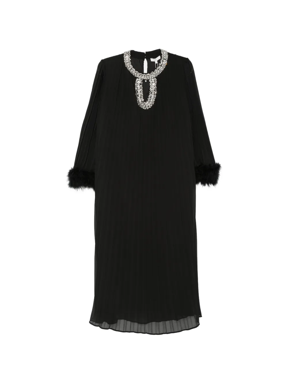 Paper Lace crystal-embellished feather-trim dress