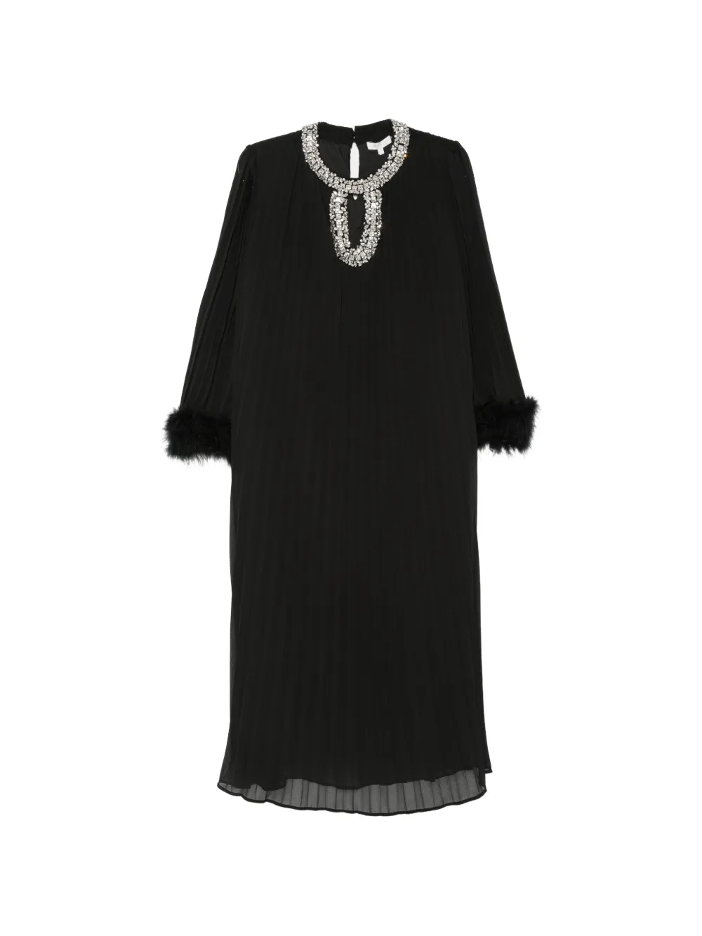 Paper Lace crystal-embellished feather-trim dress - Schwarz