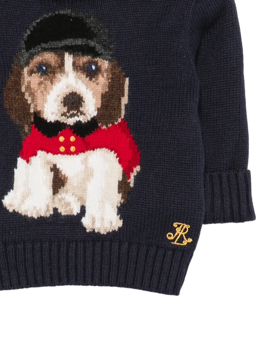 POLO RALPH LAUREN KIDS Trui met knopen op de schouder en honden-intarsia Blauw