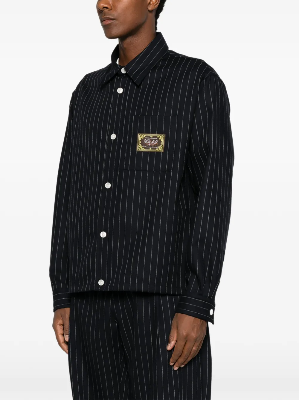 Drôle De Monsieur Overhemd met krijtstreep en patch Blauw