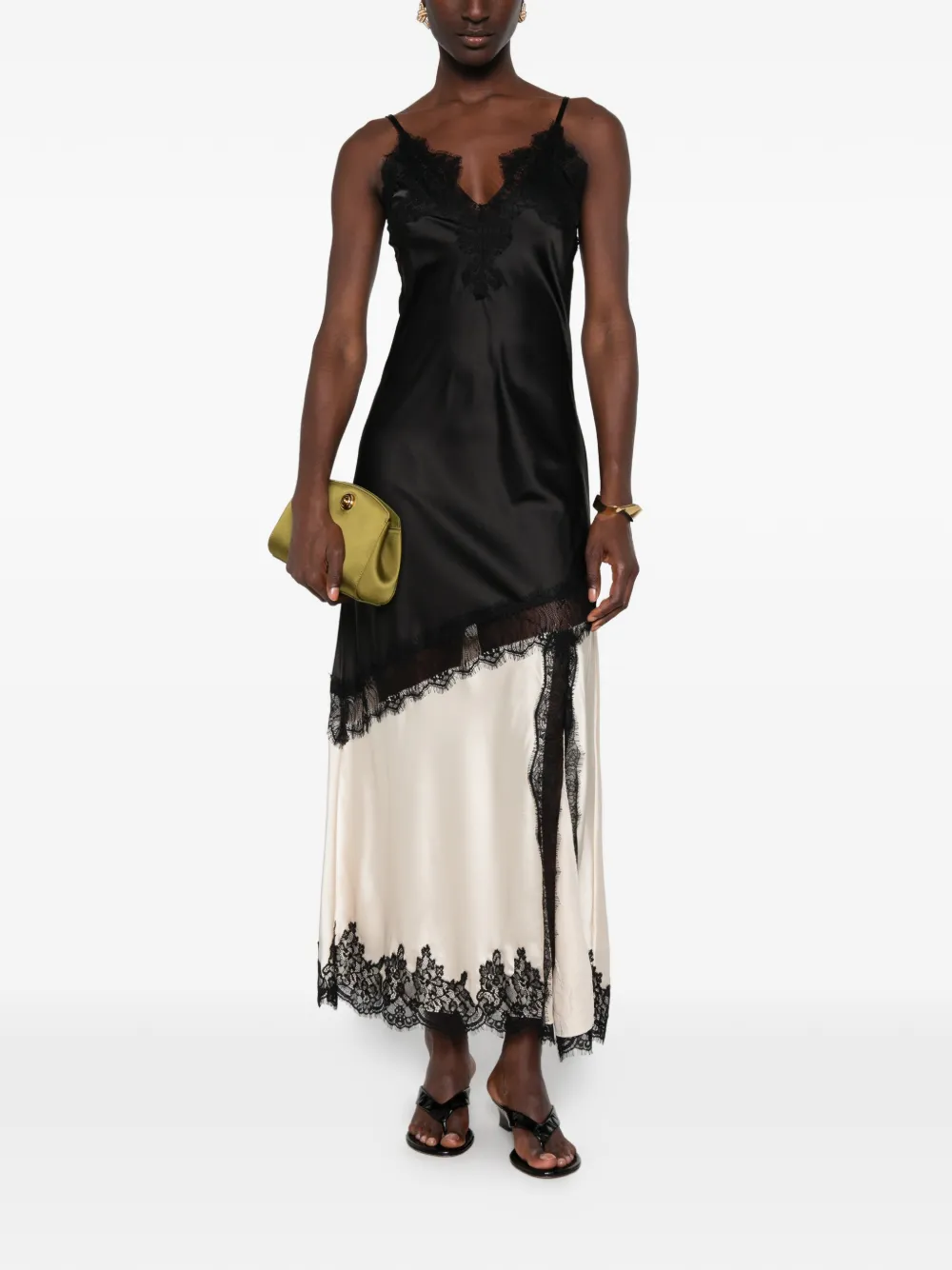 Paper Lace Maxi-jurk met kanten afwerking en vlakken Zwart