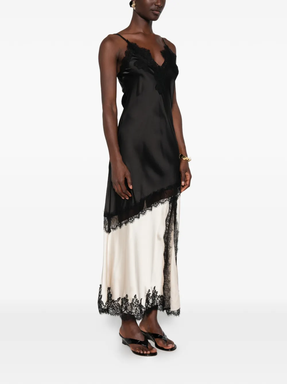 Paper Lace Maxi-jurk met kanten afwerking en vlakken Zwart