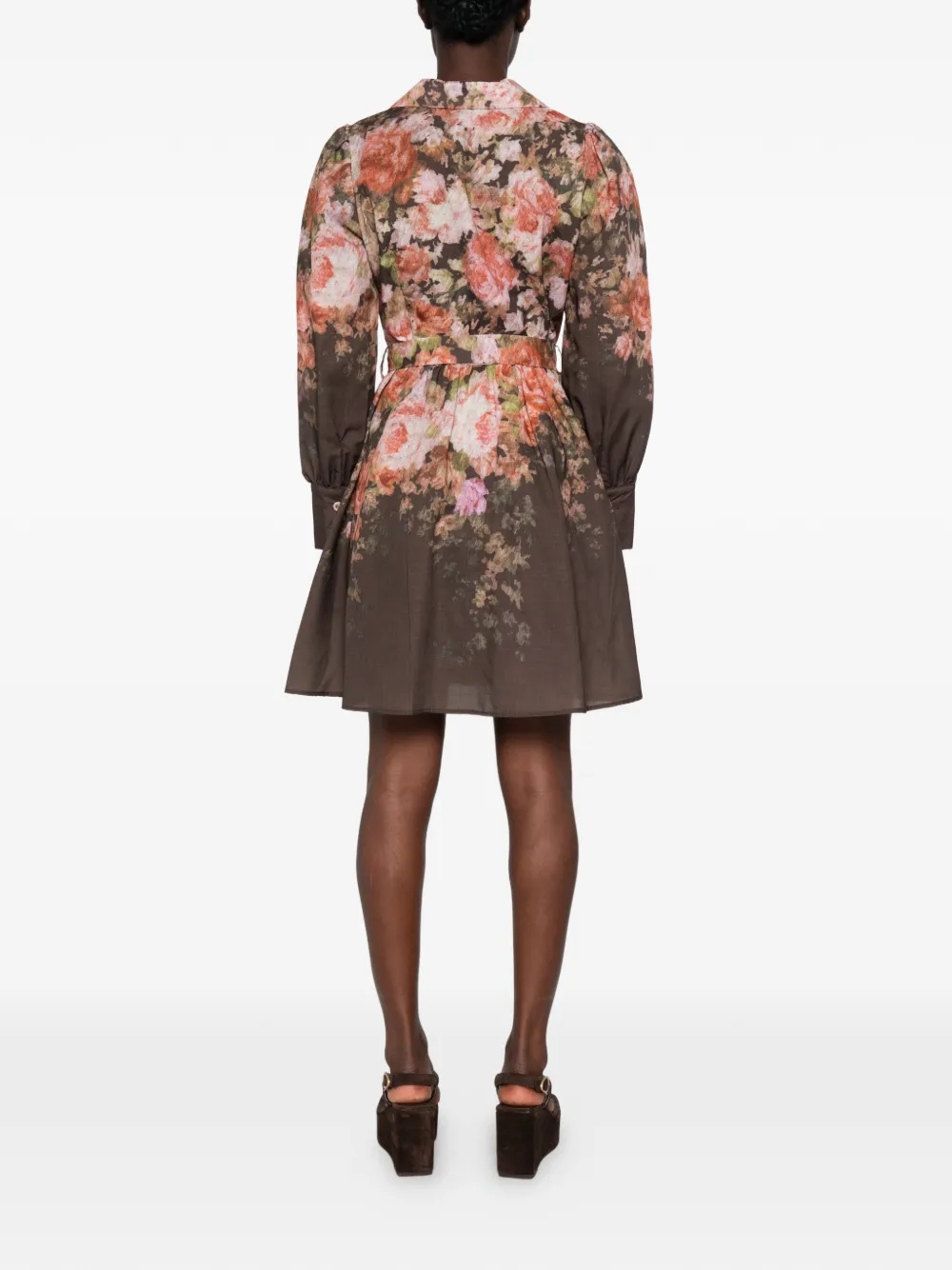 Paper Lace Sara mini-jurk met bloemen-print en ceintuur Bruin
