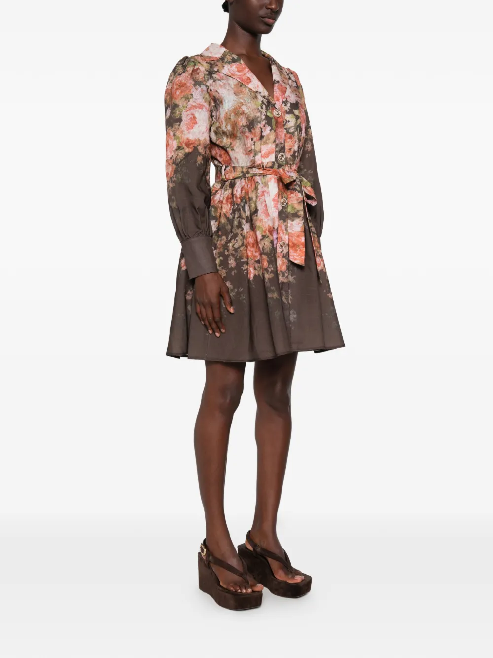Paper Lace Sara mini-jurk met bloemen-print en ceintuur Bruin