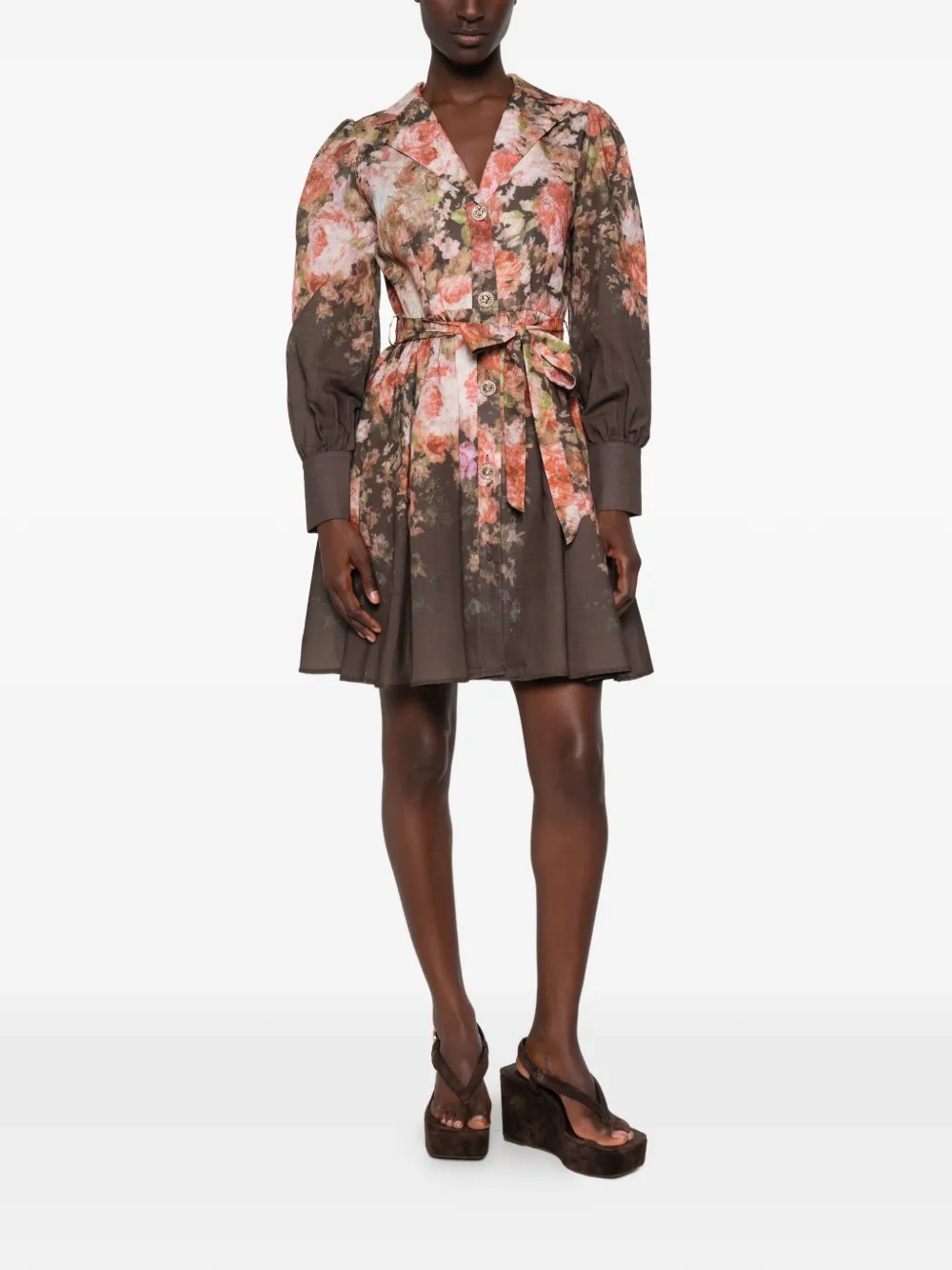 Paper Lace Sara mini-jurk met bloemen-print en ceintuur Bruin
