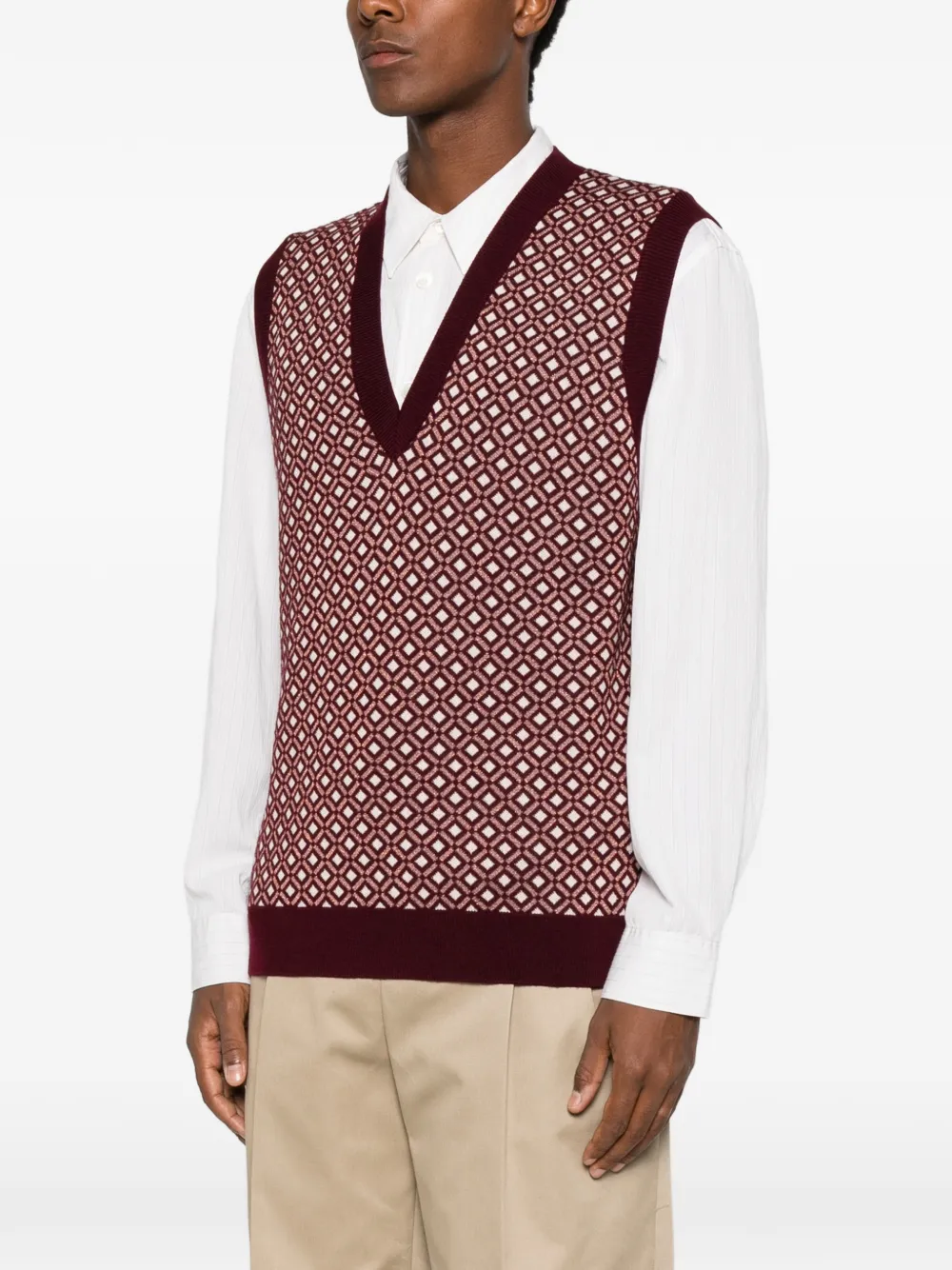 Drôle De Monsieur Mouwloze trui met geometrisch patroon en V-hals Rood