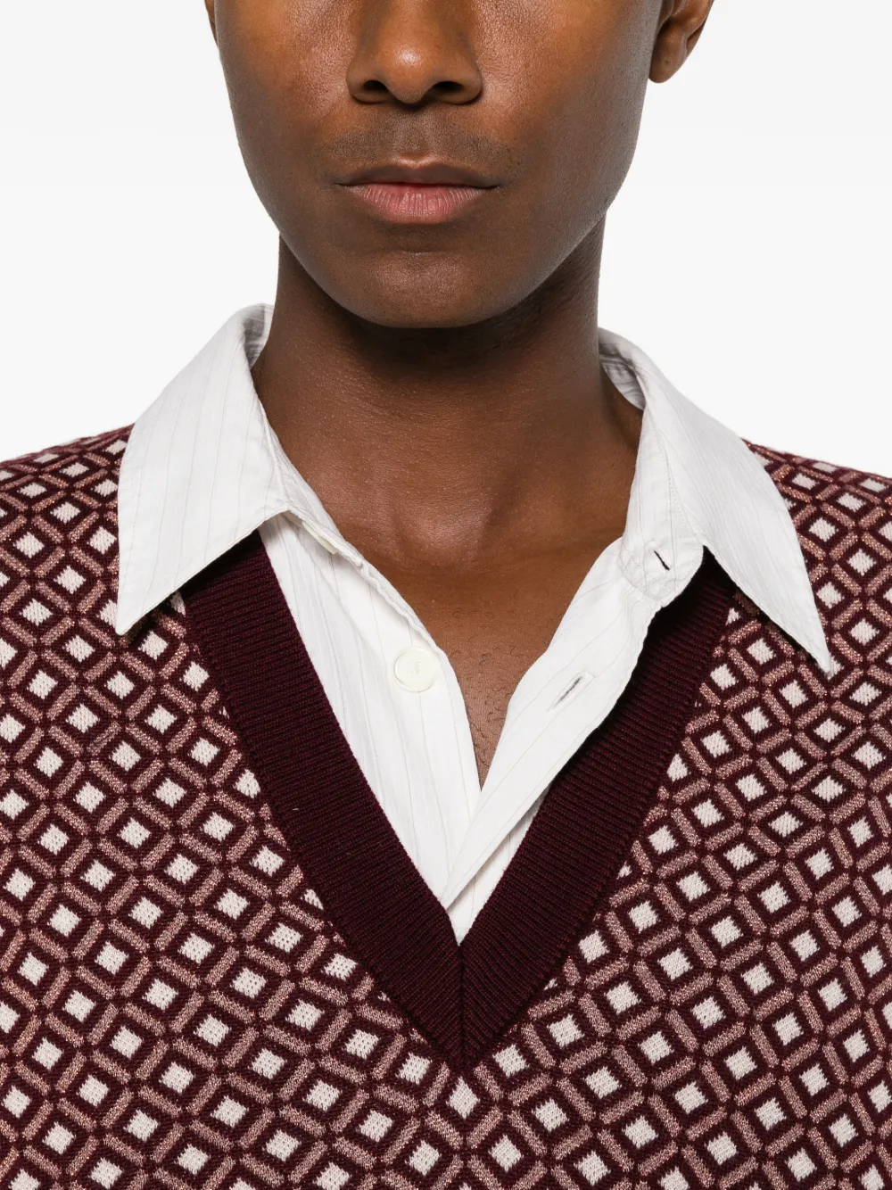 Drôle De Monsieur Mouwloze trui met geometrisch patroon en V-hals Rood