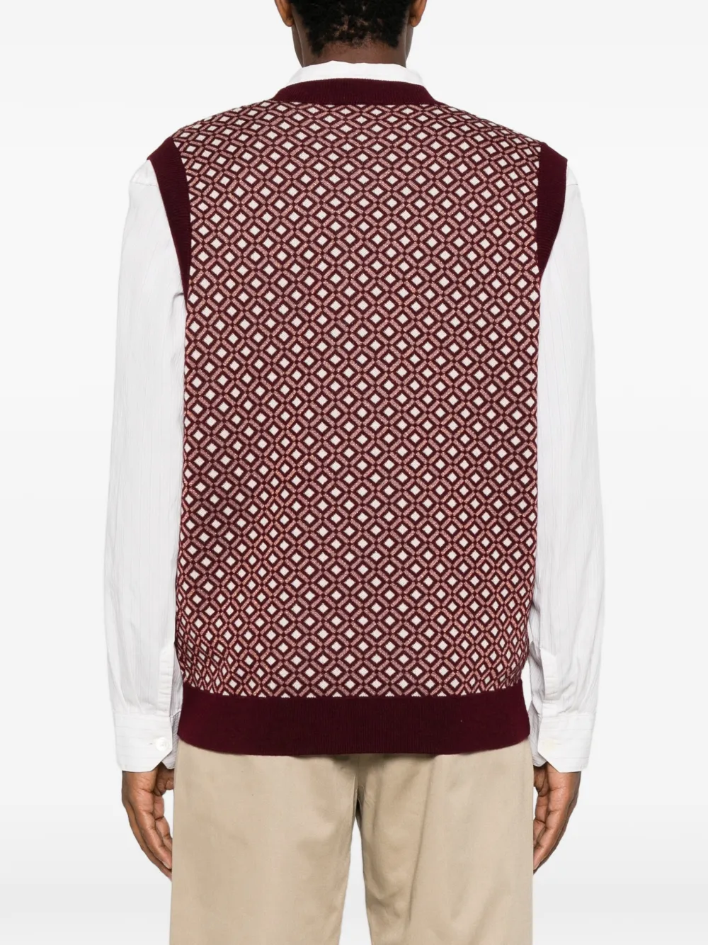 Drôle De Monsieur Mouwloze trui met geometrisch patroon en V-hals Rood