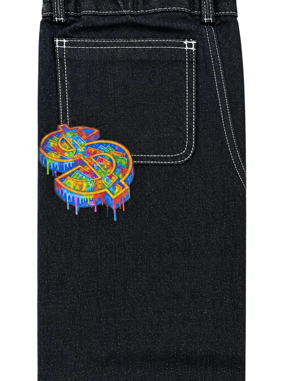 Philipp Plein Junior Jeans met contrasterende stiksels en logo-print Zwart