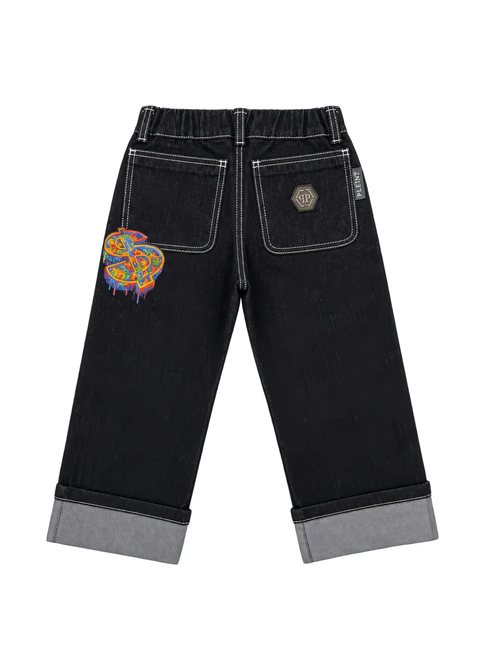 Philipp Plein Junior Jeans met contrasterende stiksels en logo-print Zwart