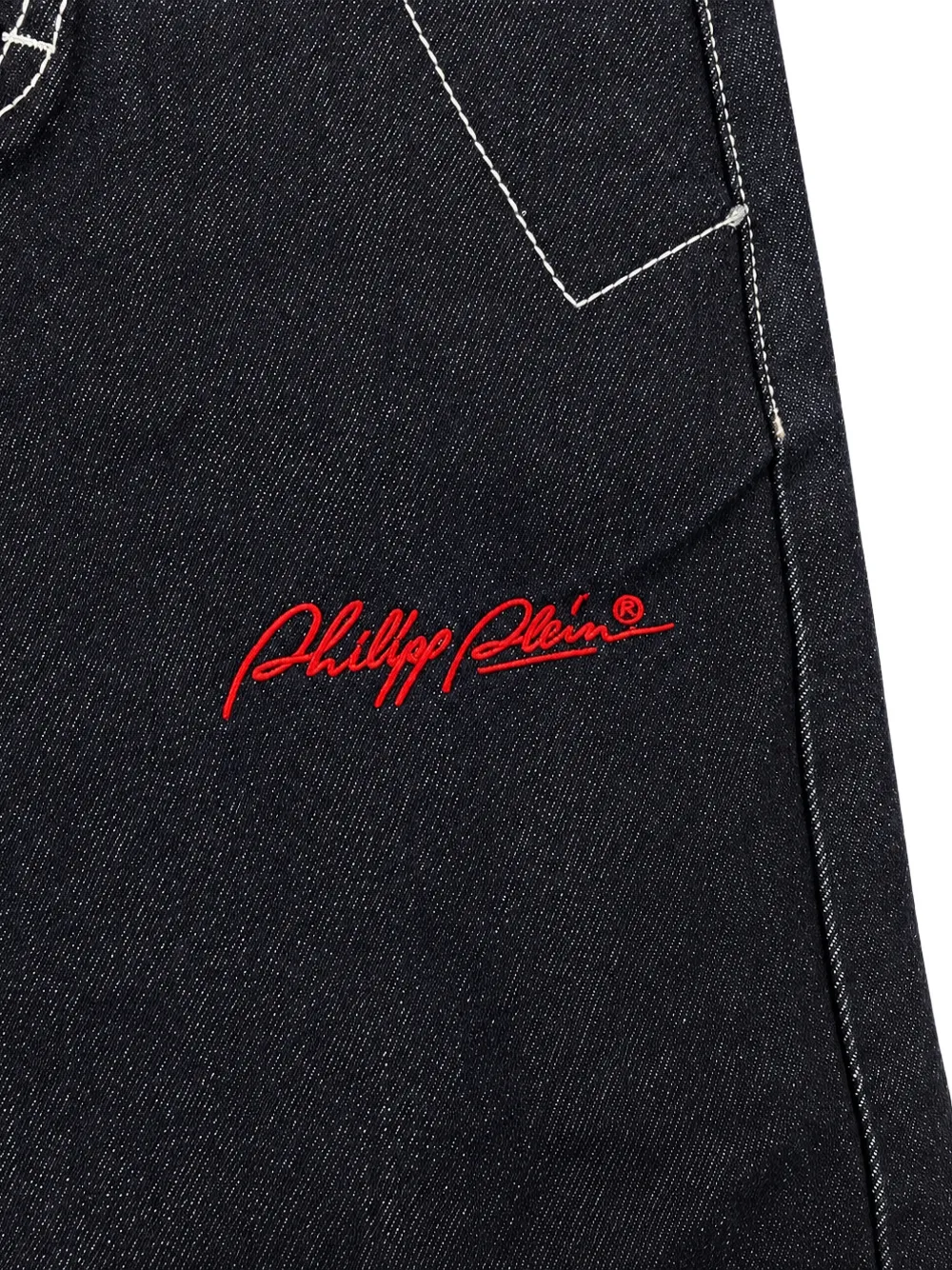 Philipp Plein Junior Jeans met contrasterende stiksels en logo-print Zwart