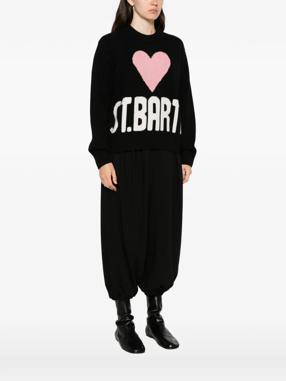 MC2 Saint Barth Kyla heart-intarsia logo-knit sweater Zwart