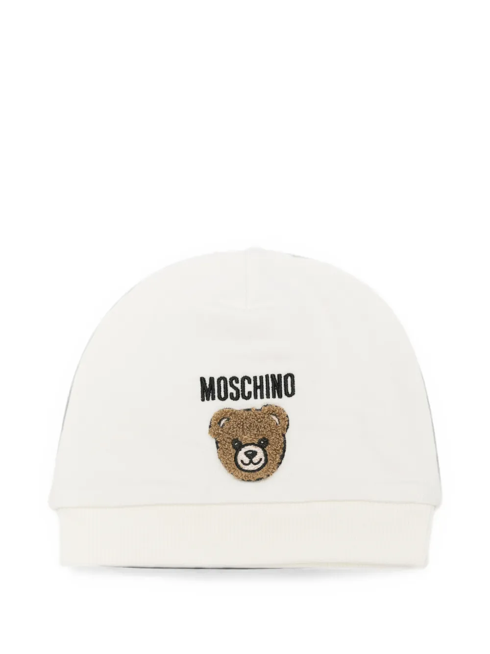 Moschino Kids Teddy Bear logo-embroidered beanie hat - Bianco