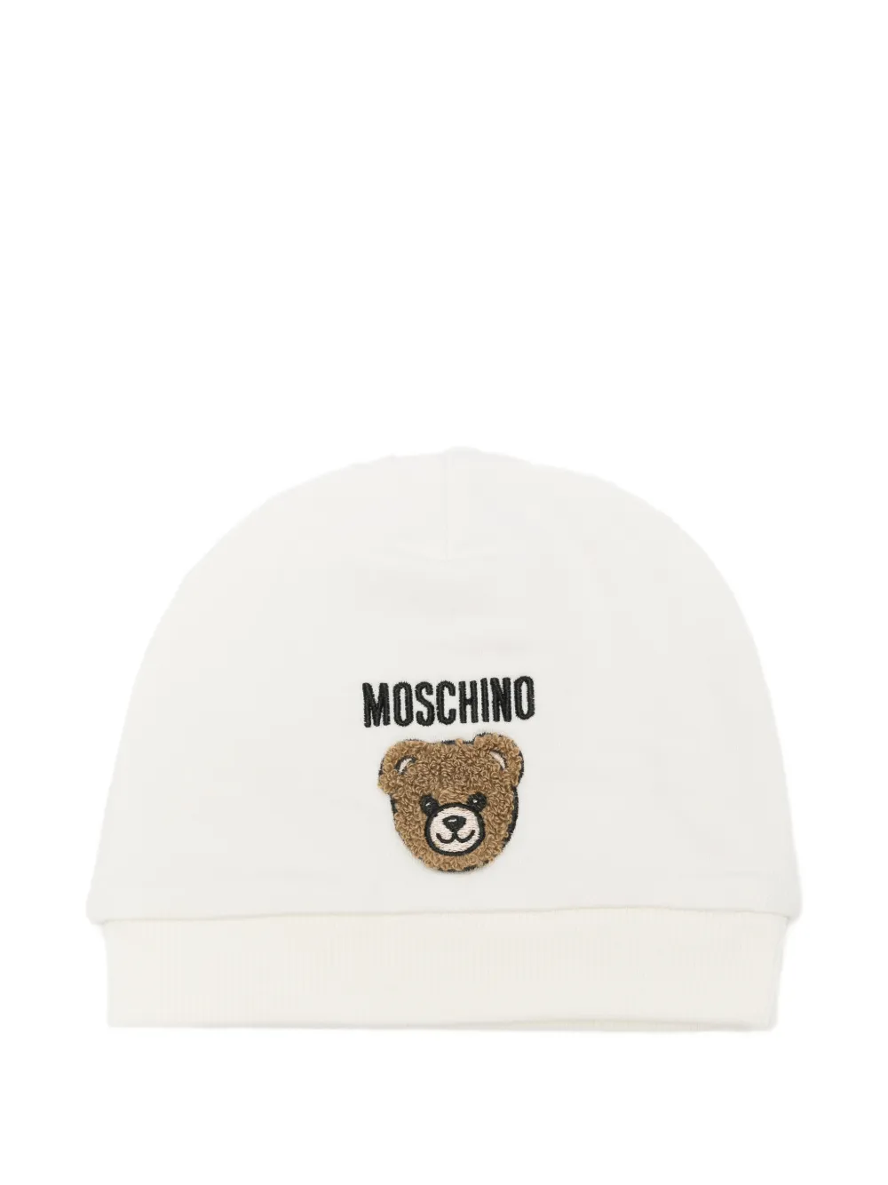 Moschino Kids Teddy Bear logo-embroidered beanie hat - Bianco