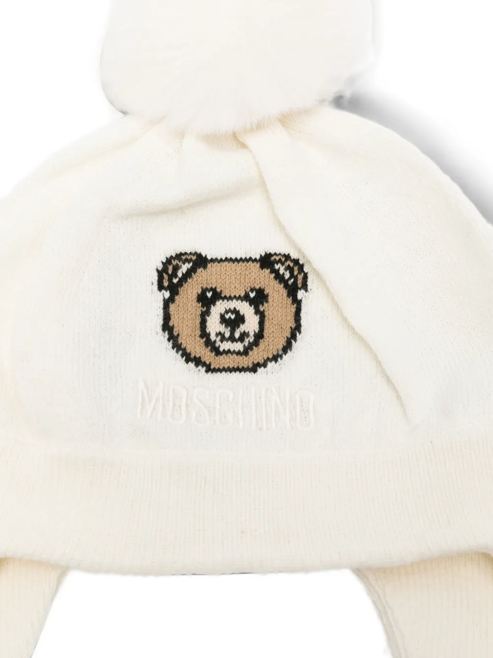 Moschino Kids Teddy Bear muts met pompon Wit