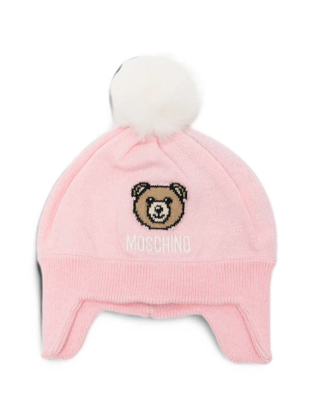 Moschino Kids Teddy Bear pompom beanie hat - Rosa