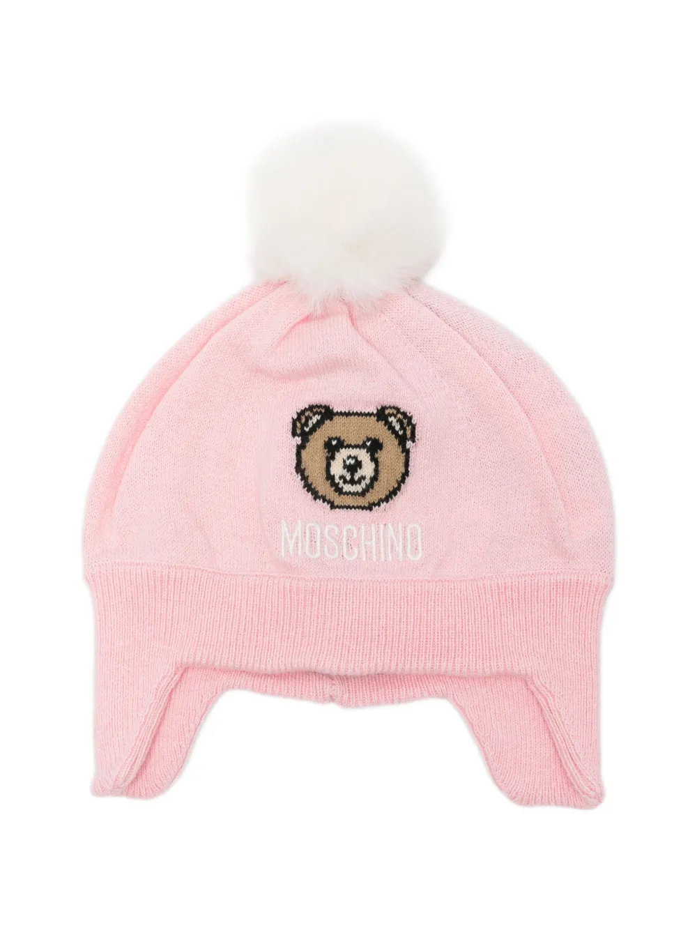 Moschino Kids Teddy Bear pompom beanie hat - Rosa
