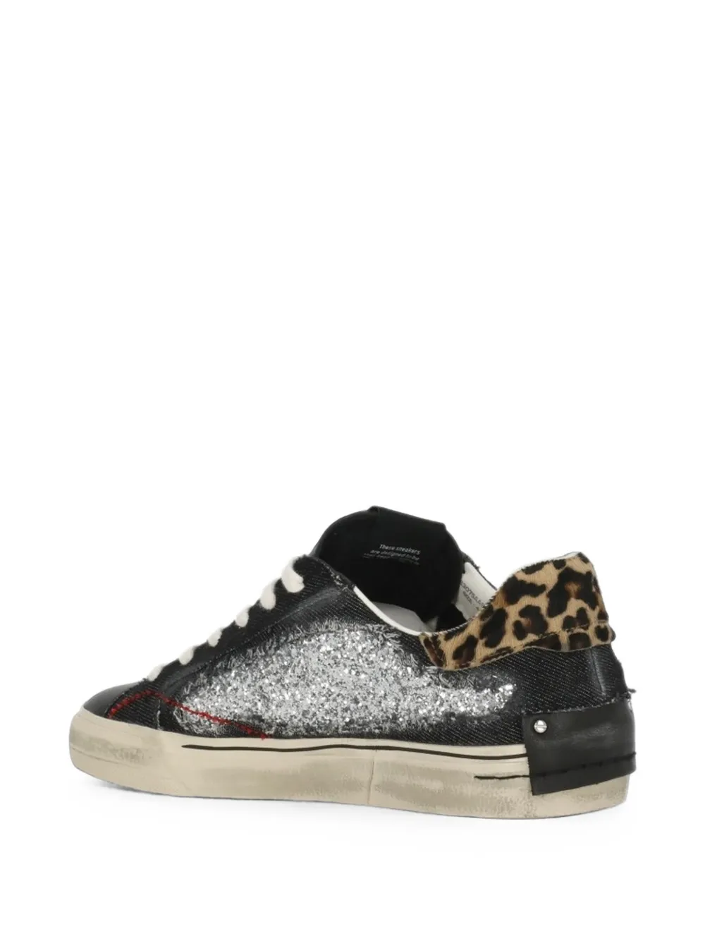 Crime London Desconstructed glitter-detail leopard-print sneakers Zwart