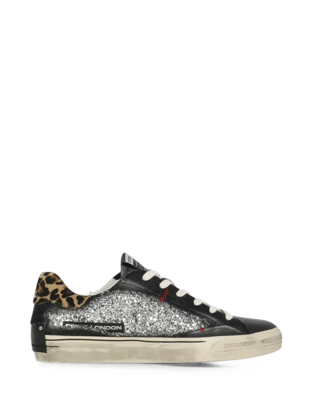 Crime London Desconstructed glitter-detail leopard-print sneakers Zwart